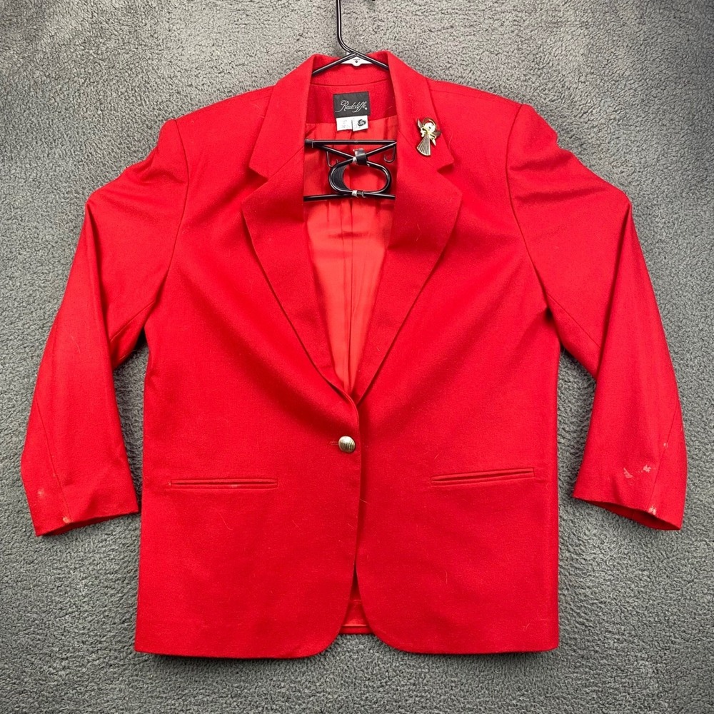 Radcliffe Womens Blazer Size 16 Red Wool Blend Angel Pin Business Career